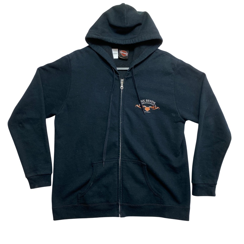 Harley-Davidson Hoodie Womens Large Black Six Bends Fort Myers Full Zip Graphic